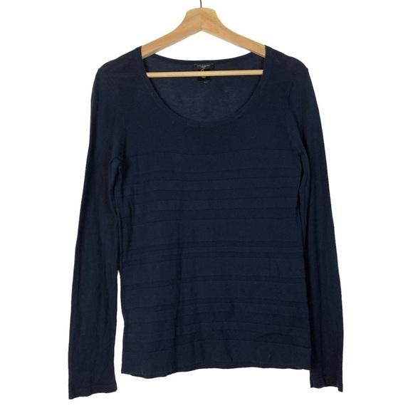 Ann Taylor Navy Blue Hidden Stripe Knit Long Sleeve Top S - Picture 1 of 3